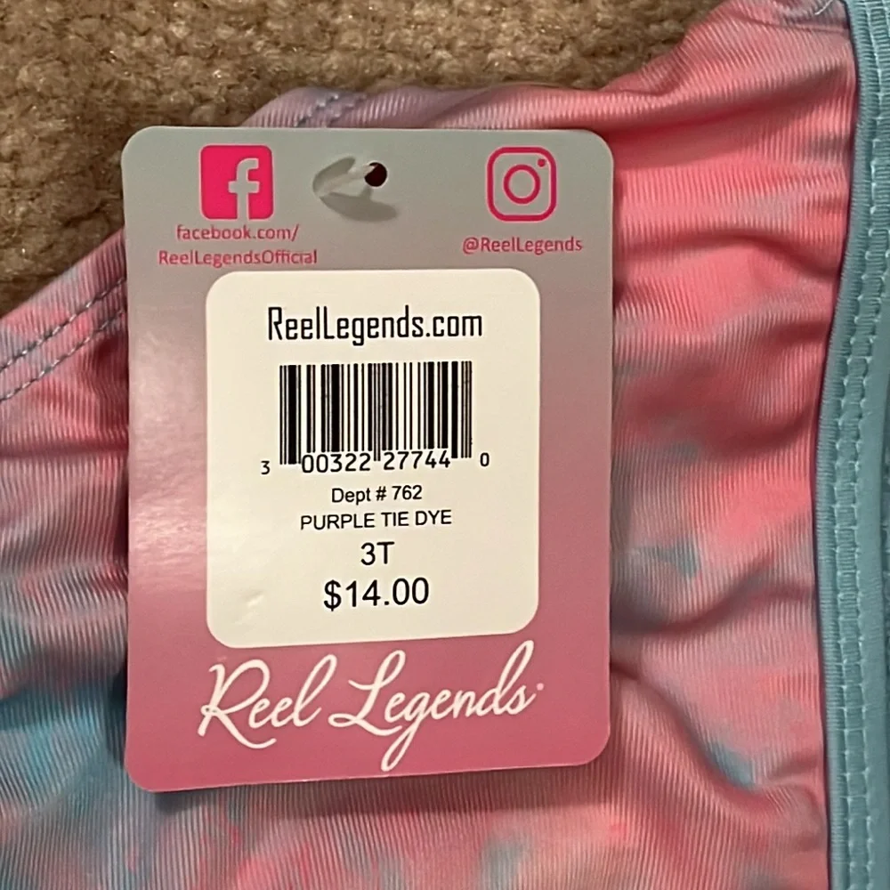 NWT 3T Reel Legends two-piece bathing suit, pink, blue, purple